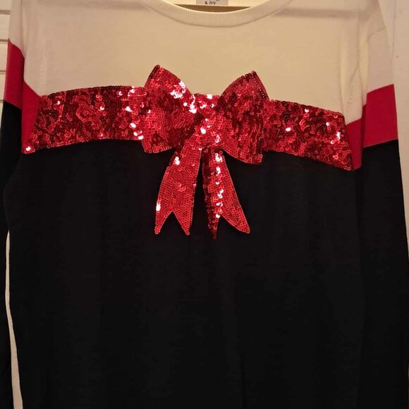 BEAUTIFUL CROWN & IVY SEQUIN BOW LIGHTWEIGHT SWEATER RED WHITE AND NAVY 1X - Picture 3 of 4